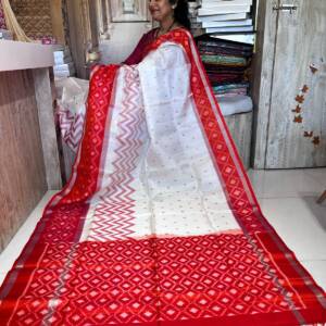 Red and White Saree